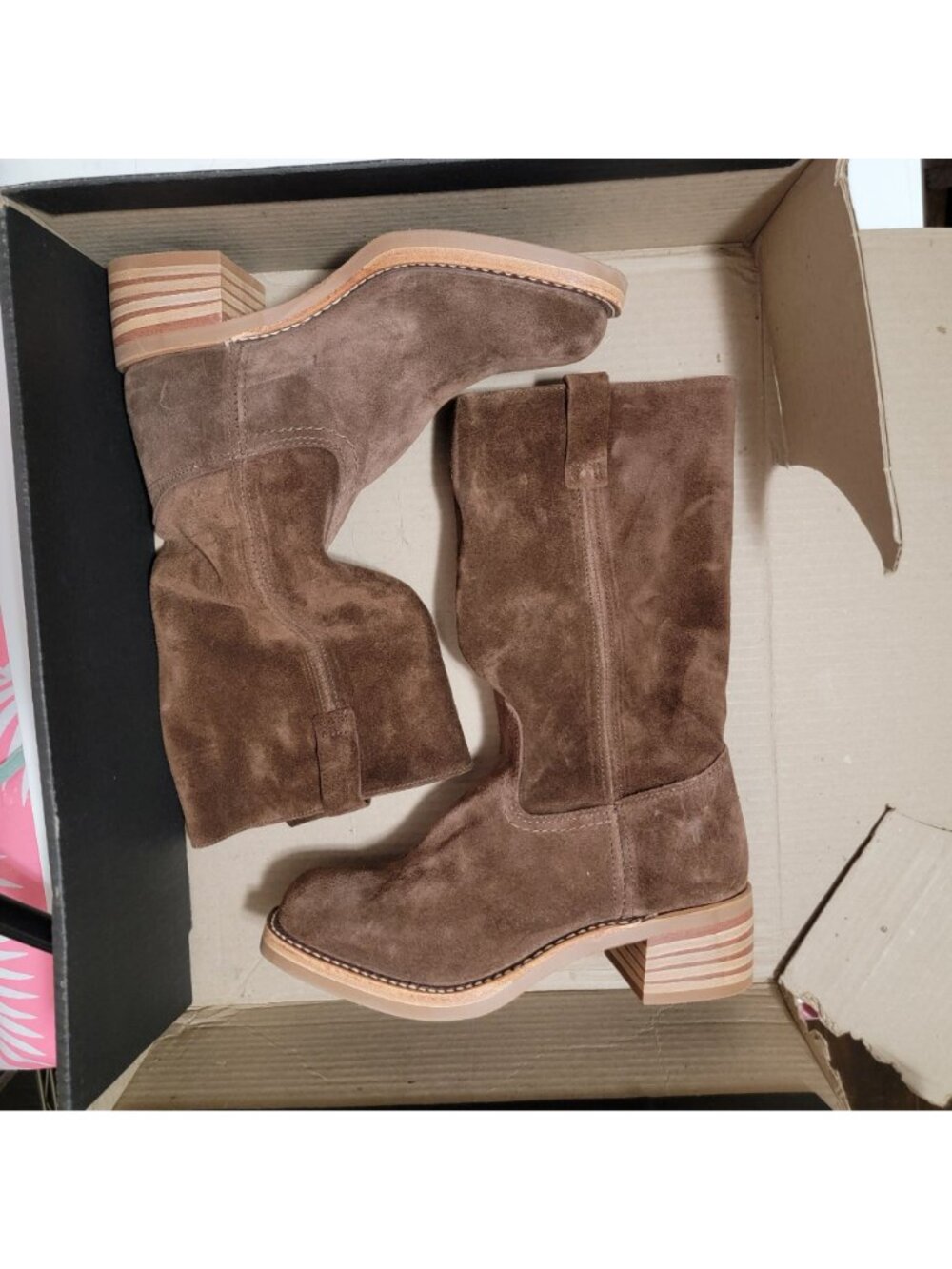 Frye Campus Boots Festival Western Barn Chore Boho Chic Brown Suede Womens 8.5 - Picture 3 of 12